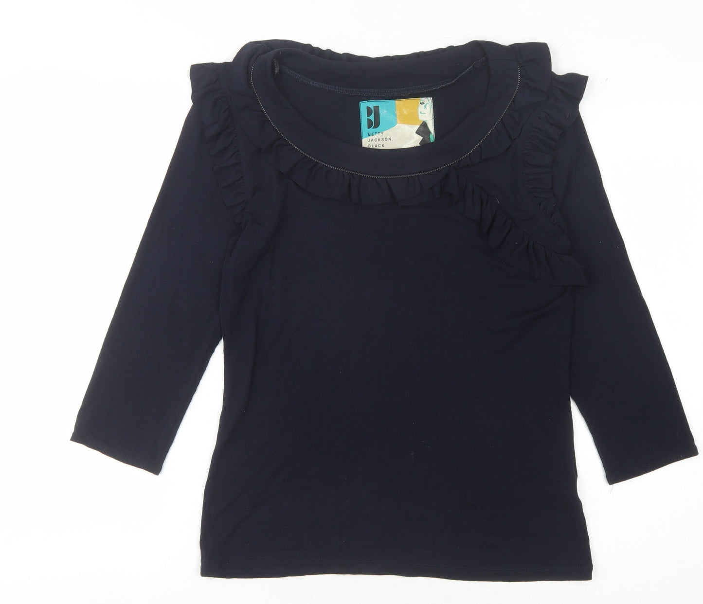 Betty Jackson Women's Black 3/4 Sleeve Ruffled Top