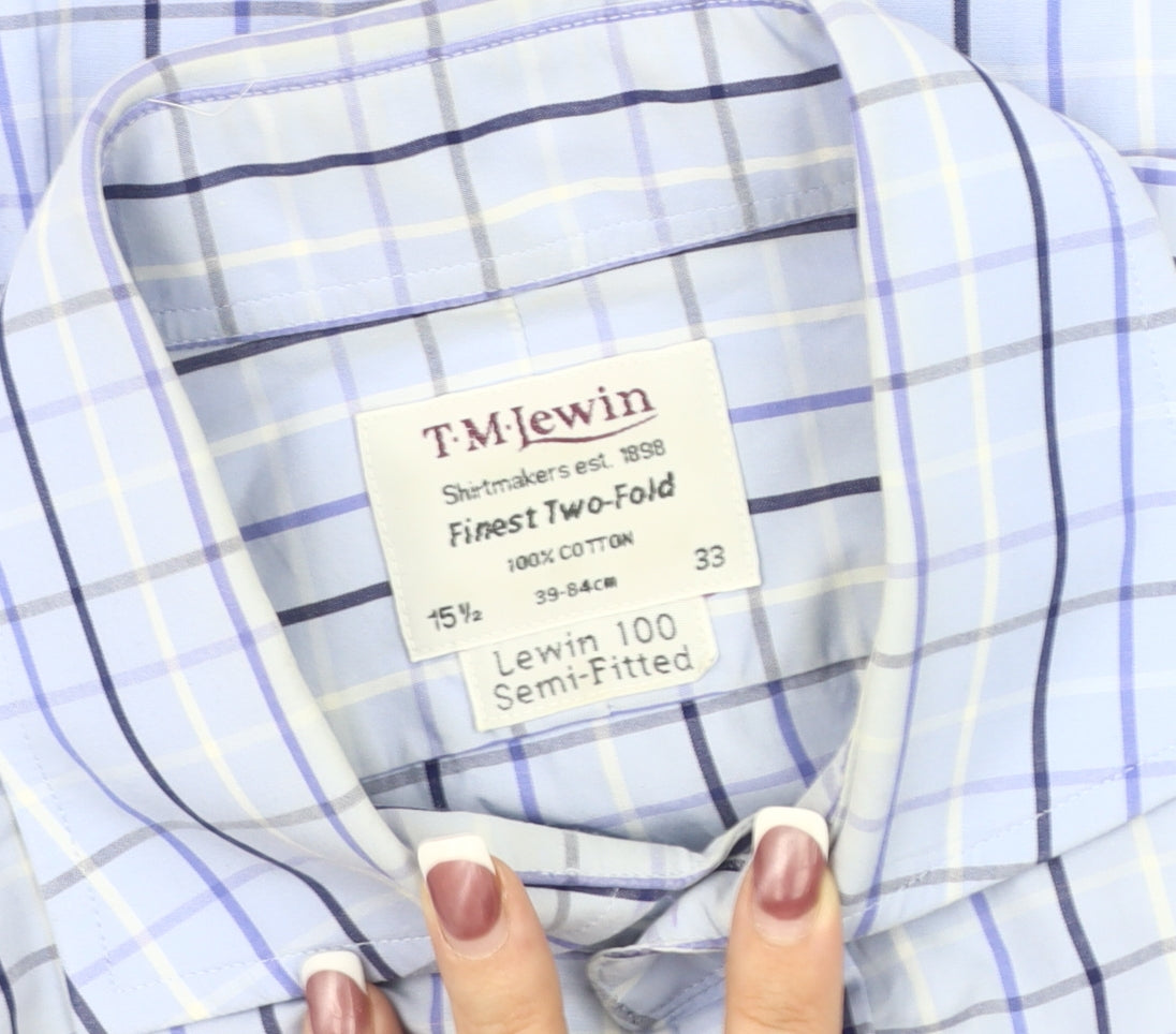 T.M.Lewin Men's Blue Check Dress Shirt, Size 15.5