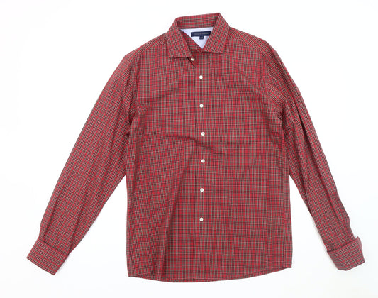 Tommy Hilfiger Men's Red Plaid Long Sleeve Dress Shirt