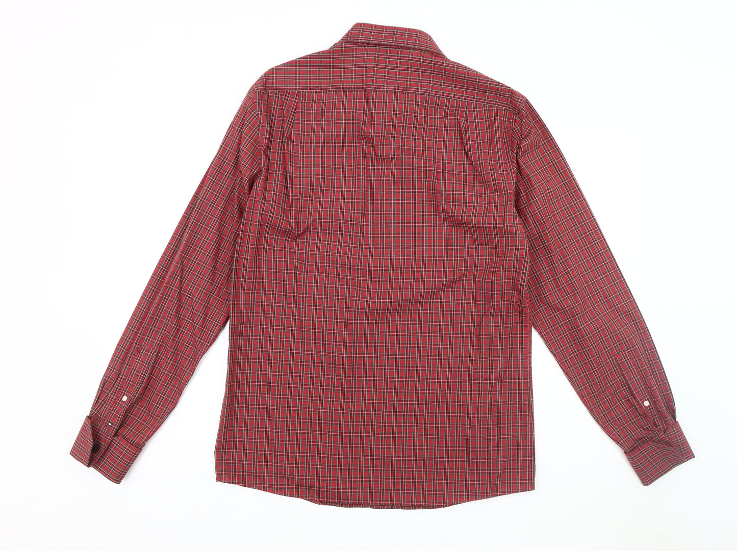 Tommy Hilfiger Men's Red Plaid Long Sleeve Dress Shirt