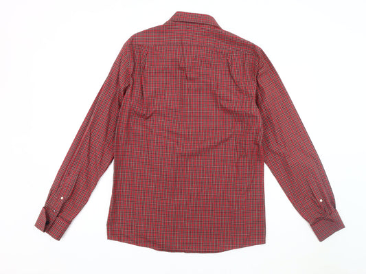 Tommy Hilfiger Men's Red Plaid Long Sleeve Dress Shirt