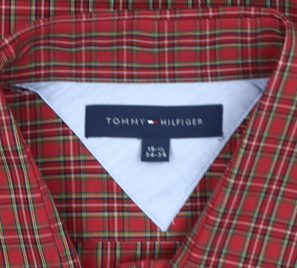 Tommy Hilfiger Men's Red Plaid Long Sleeve Dress Shirt