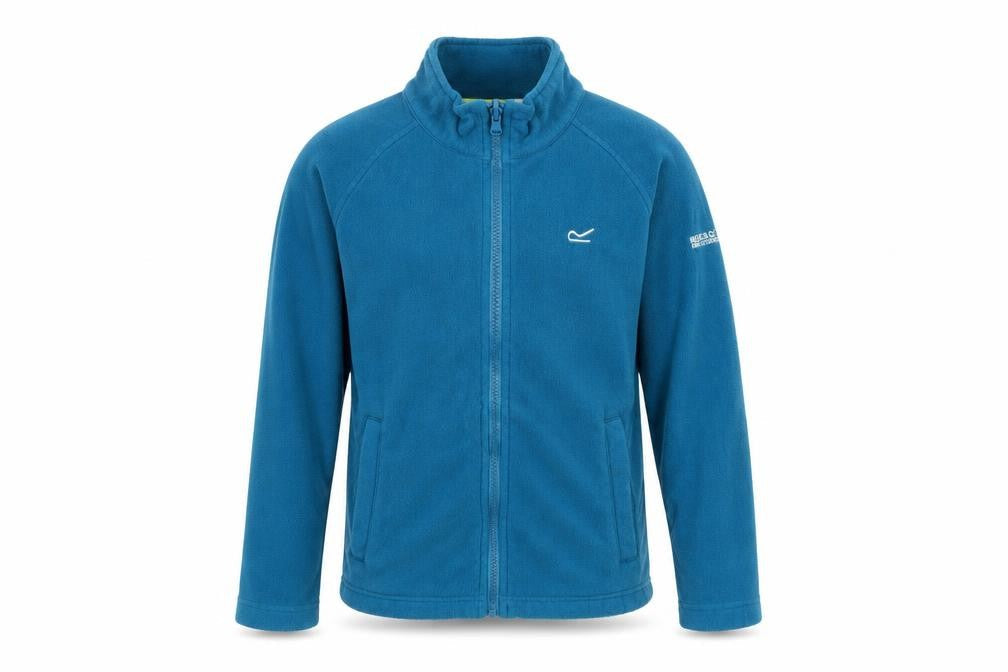 Front view of Regatta boys’ blue fleece jacket, 12 years, full zip