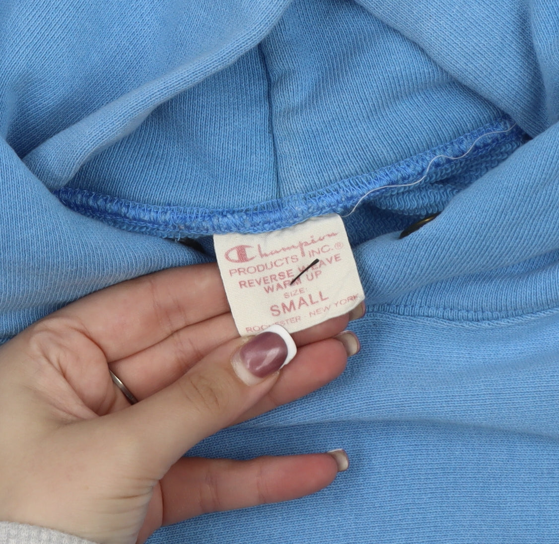 Champion Blue Unisex Hoodie Sz S Pullover Logo