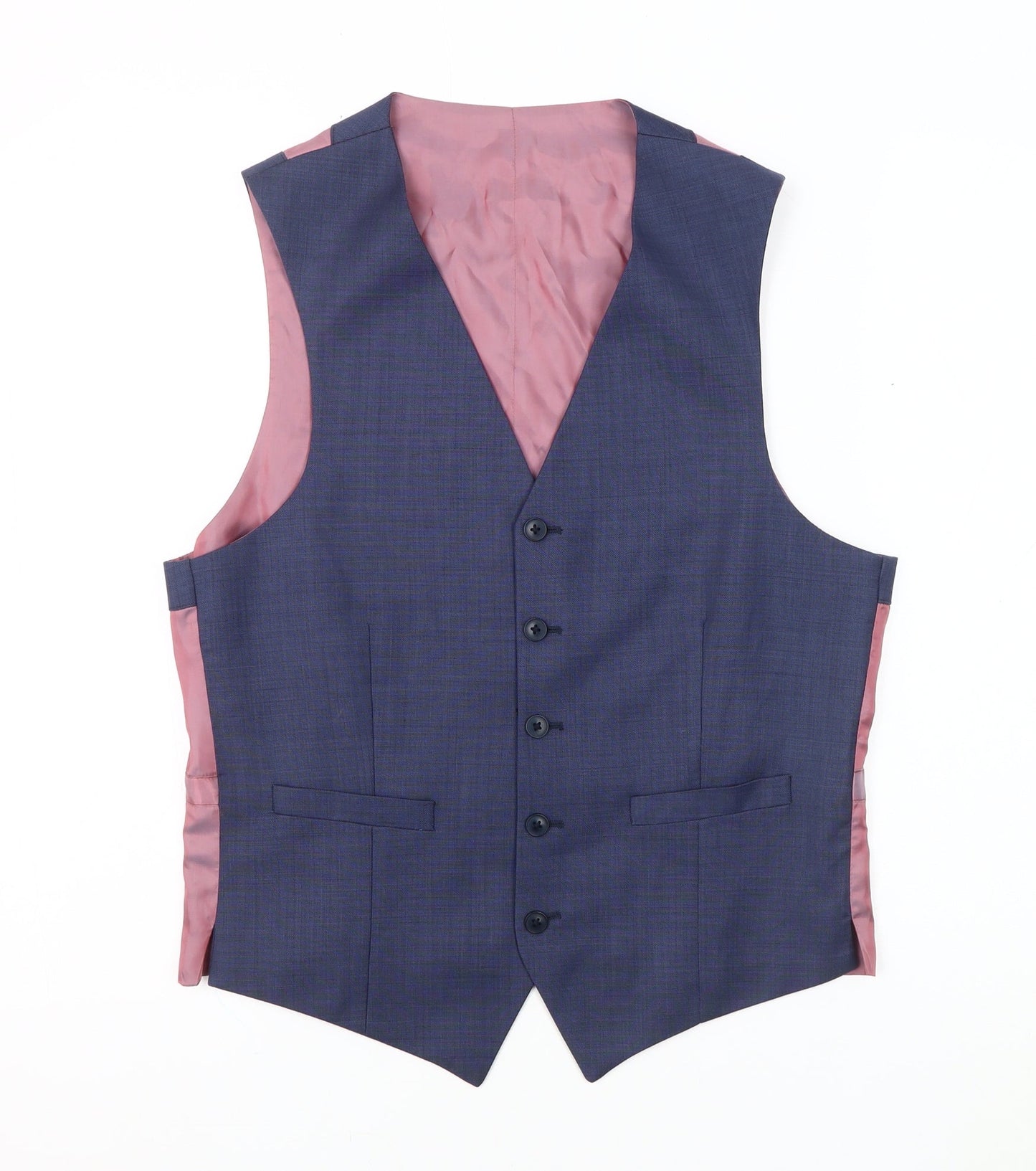 T.M.Lewin Men's Blue Wool Waistcoat, Size 38R, Excellent