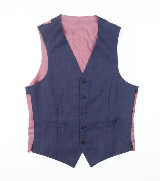 T.M.Lewin Men's Blue Wool Waistcoat, Size 38R, Excellent