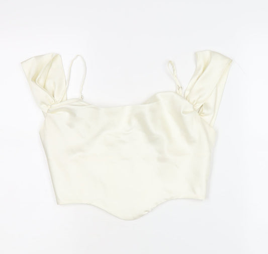 Oh Polly Ivory Sweetheart Neckline Cropped Sleeveless Top