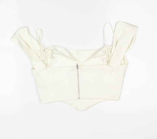 Oh Polly Ivory Sweetheart Neckline Cropped Sleeveless Top