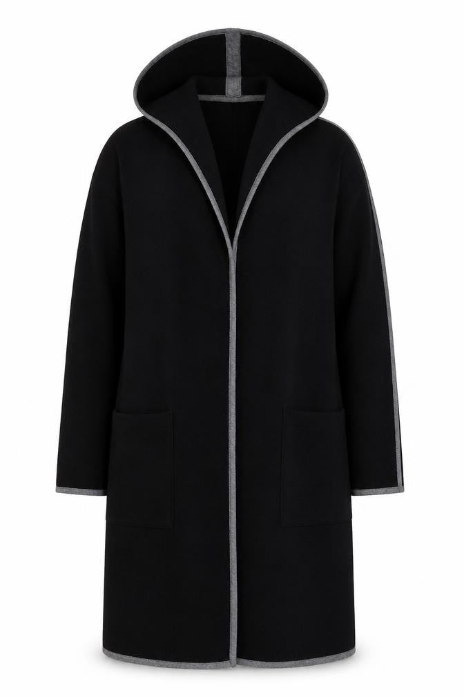 JCL Women's Black Hooded Long Coatigan M
