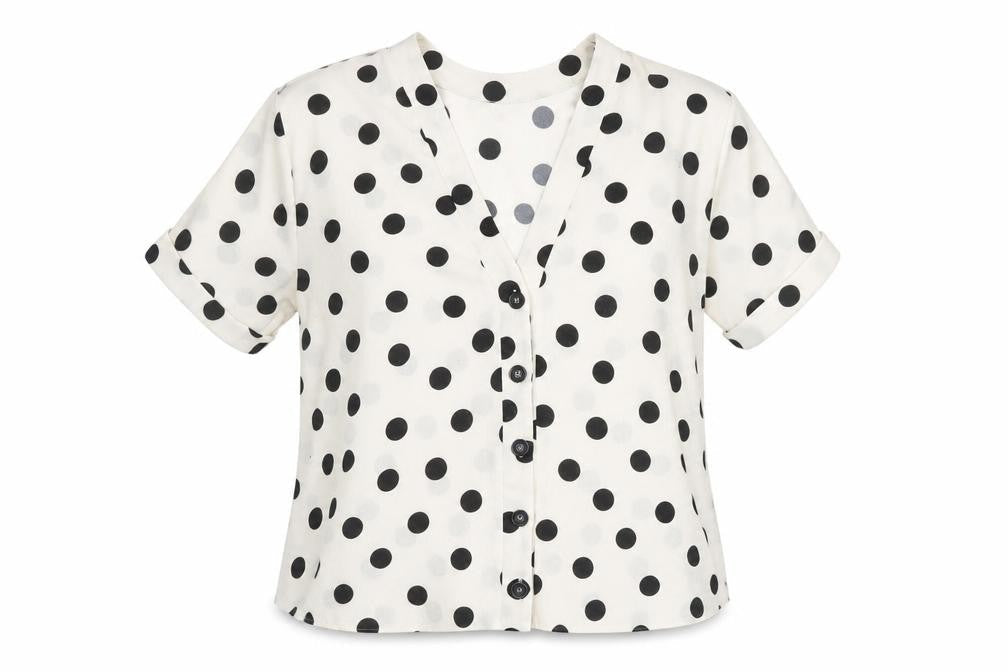Front view of New Look Maternity Polka Dot Blouse, size 8, Black, Casual