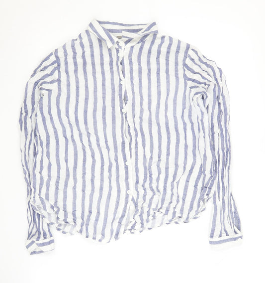 VERO MODA Women's Blue Striped Button-Up Shirt L