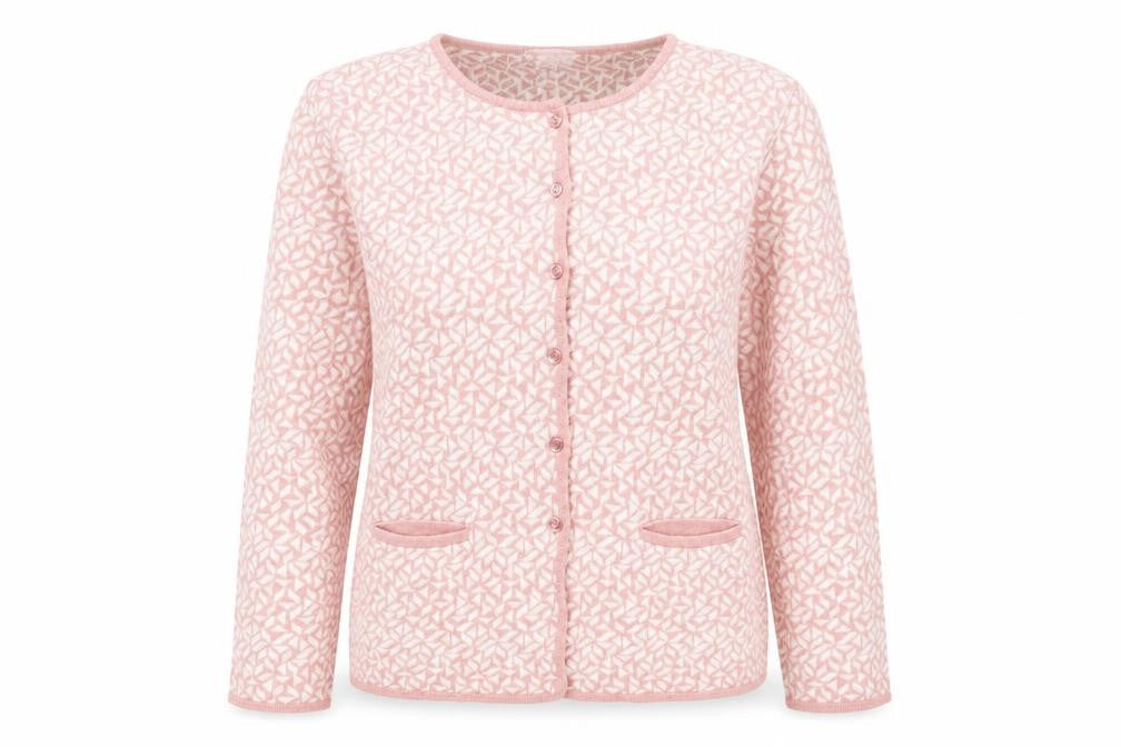 Afibel Women's Pink Cardigan, Size 14, Geometric Knit