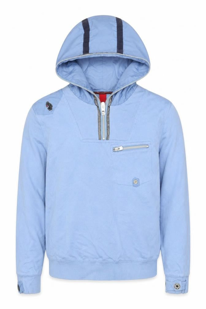 Front view of Luke Men's Blue Pullover Hoodie, size S