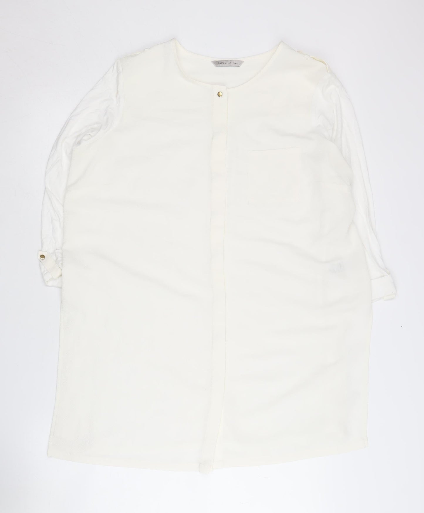 Marks and Spencer Women's White Button-Up Shirt, Size 16