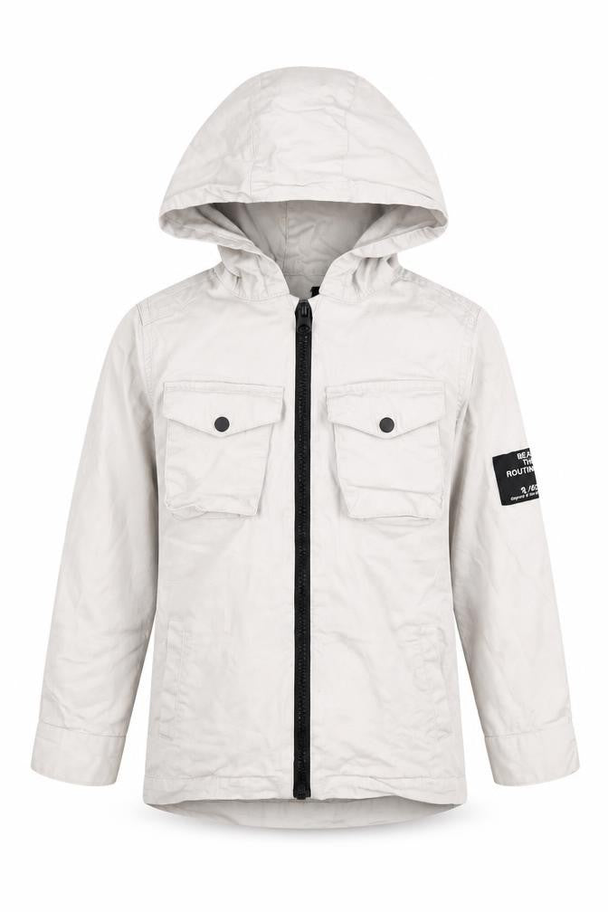 Front view of River Island boys’ white hooded jacket 5-6 years