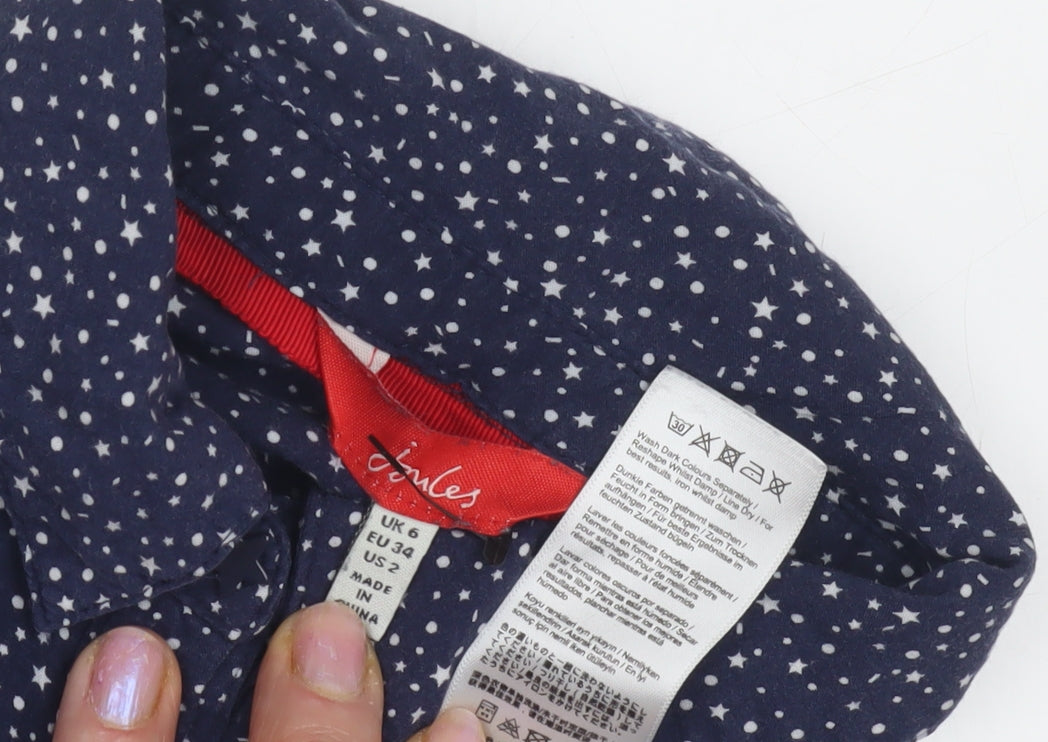 Joules Women's Blue Button-Up Star Print Shirt