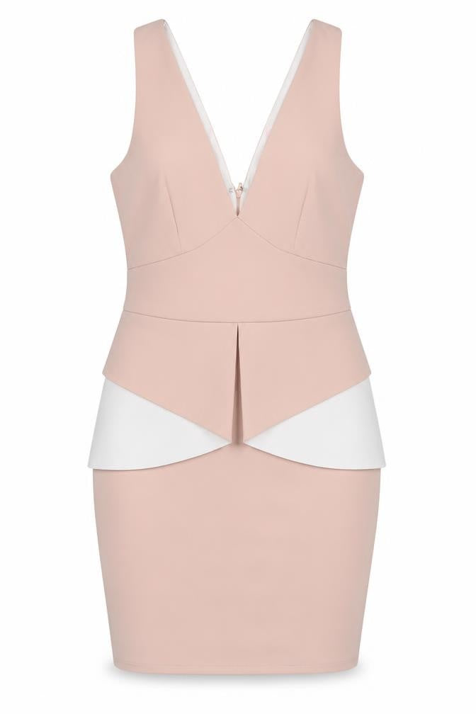 Lipsy Women's Beige Bodycon Dress Size 10 Party V-Neck