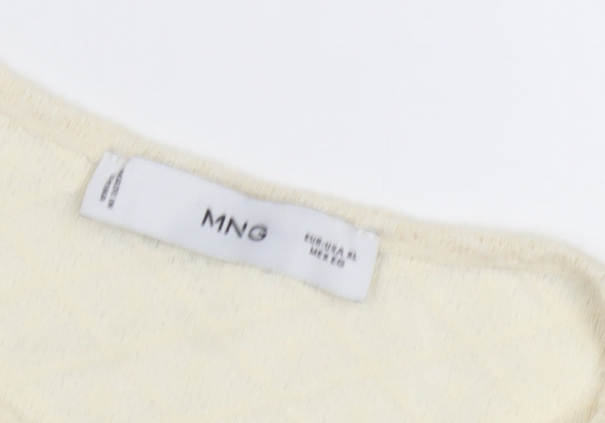 MNG Women Ivory Long Sleeve Knit T-Shirt