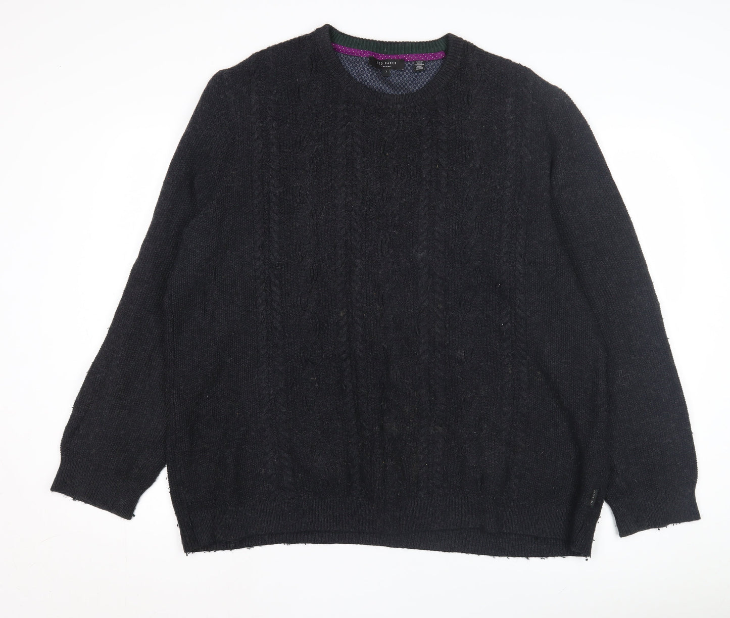 Ted Baker Men's Black Wool Jumper 6XL Cable-Knit Crew Neck