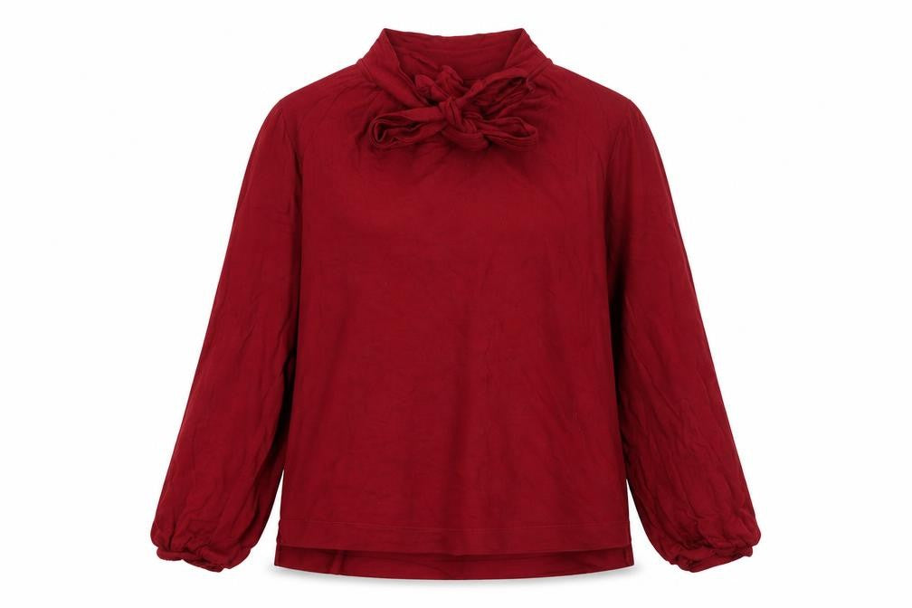 Front view of ESPRIT Women's Red High Neck Long Sleeve Top XL