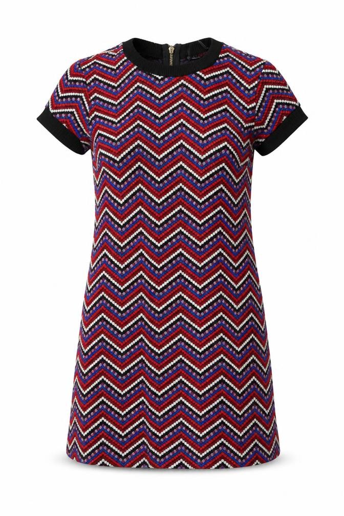 Front view of Zara Woman Multicoloured Chevron Shift Dress, size 10