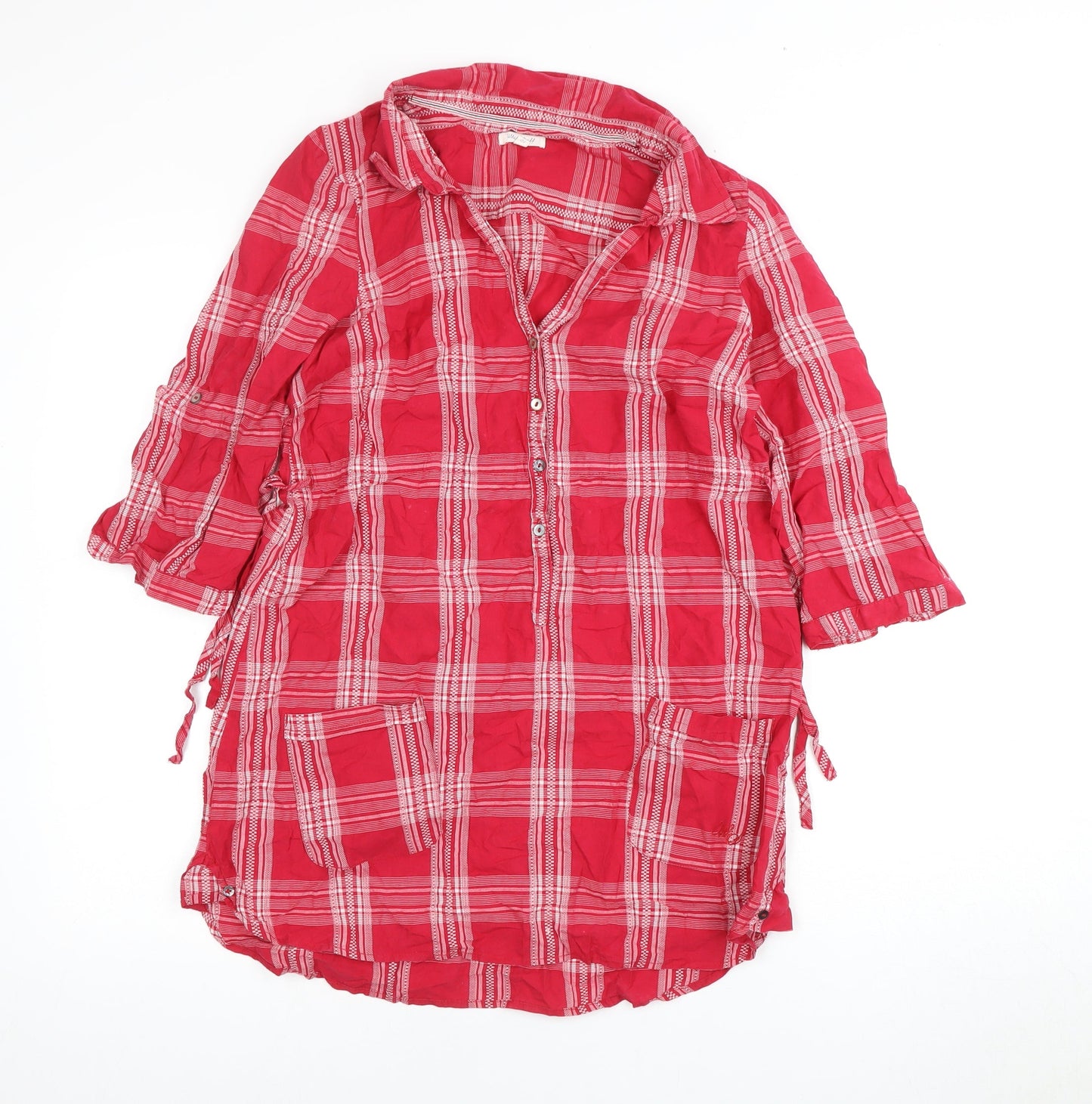 Wallis Red 3/4 Sleeve Collared Shirt Dress Size 10