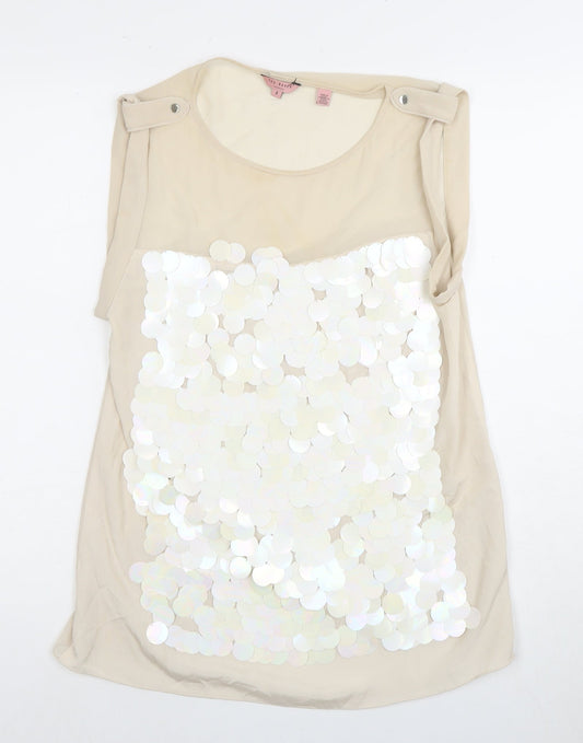 Ted Baker Women's Beige Sequin Sleeveless Top Size 8