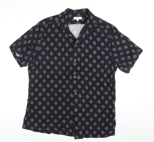 Reiss Unisex Black Argyle Button-Up Shirt L