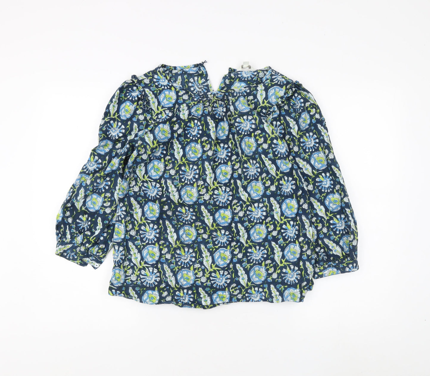 Monsoon Women's Blue Floral Blouse - Small, Long Sleeve