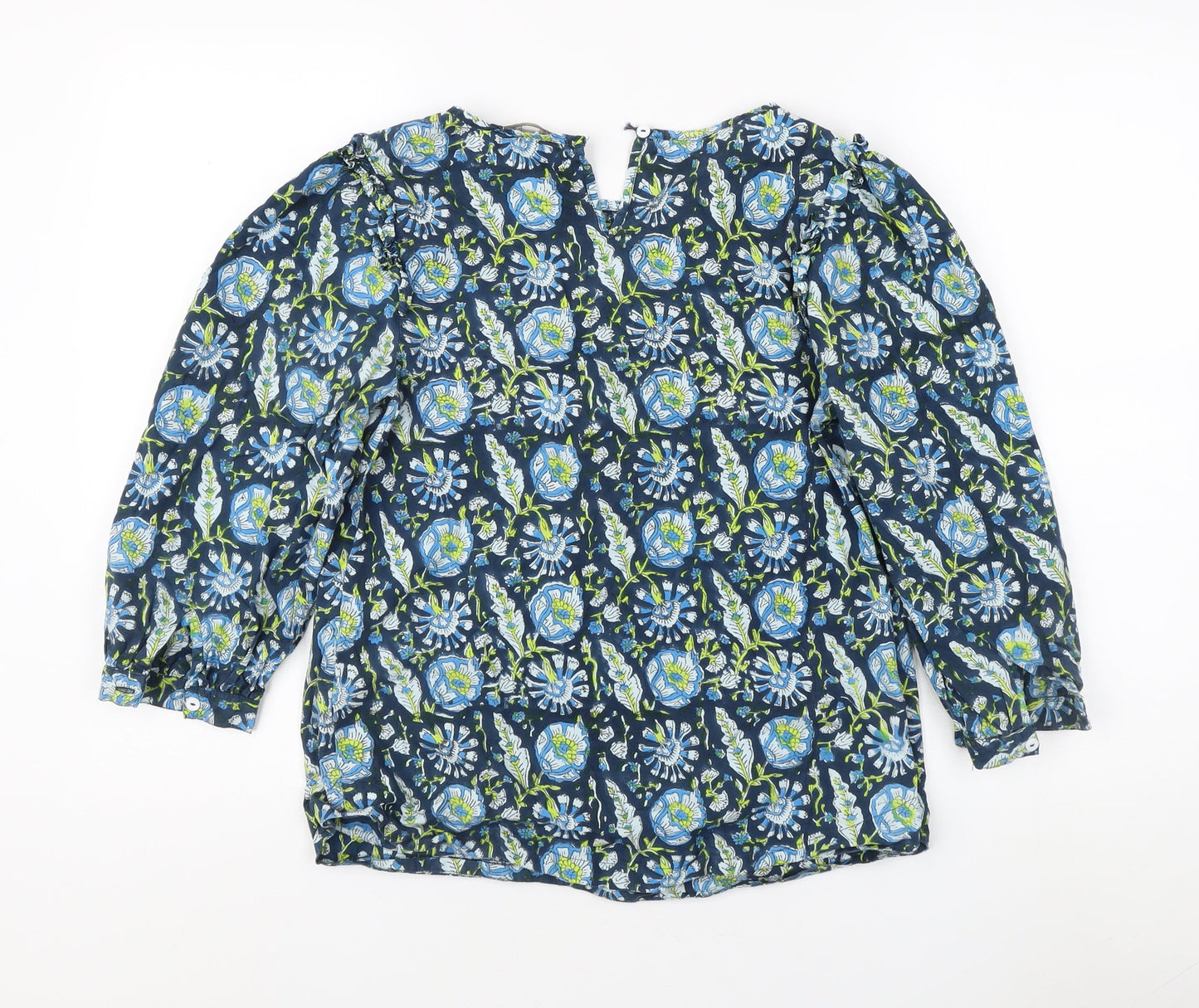 Monsoon Women's Blue Floral Blouse - Small, Long Sleeve