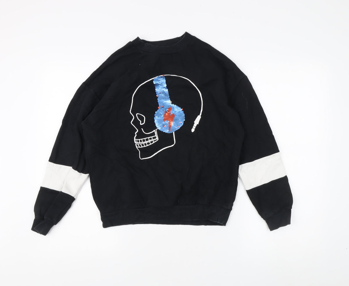 Additional front view of Marks & Spencer boys’ black sweatshirt 11-12 years graphic sequin