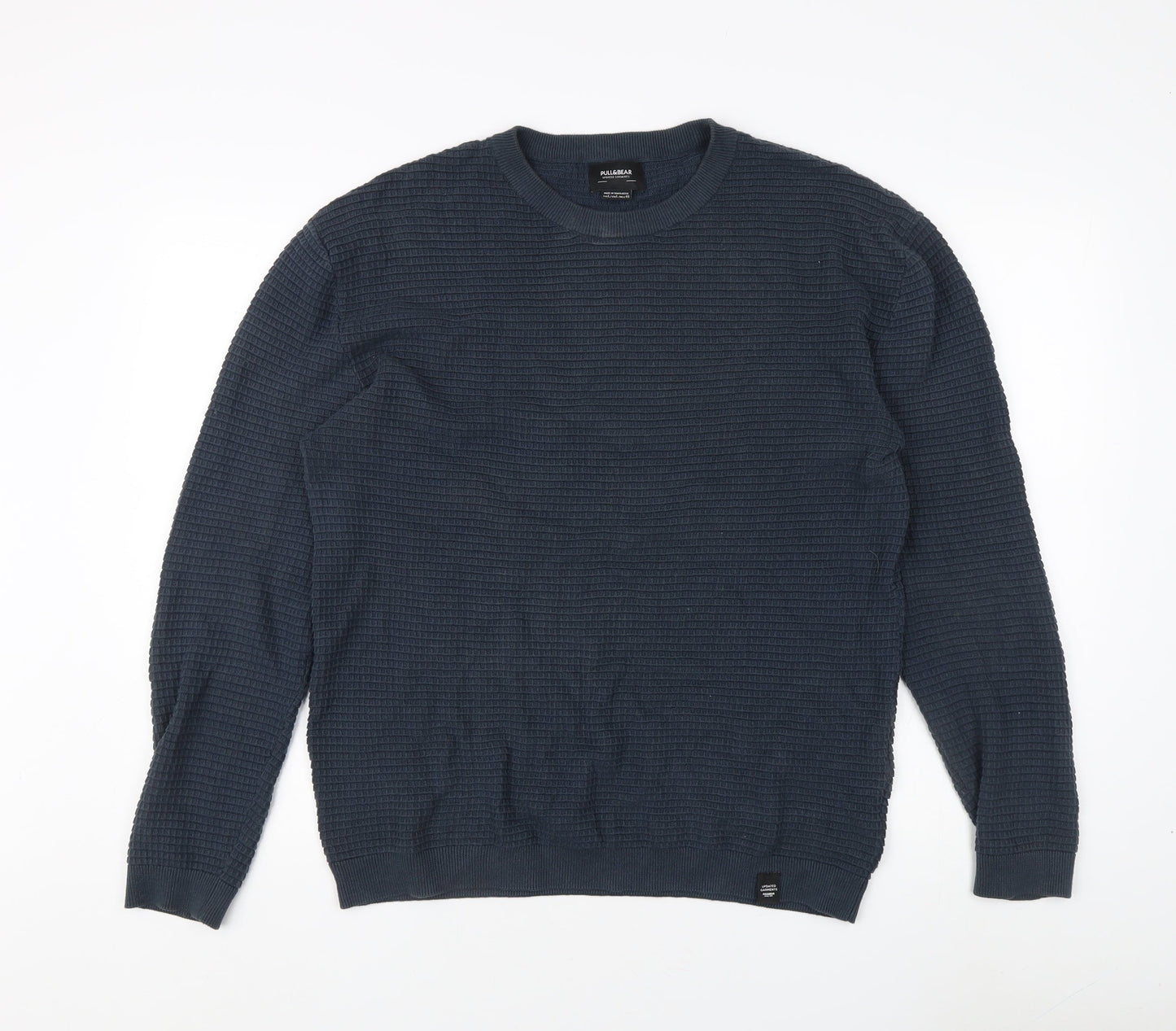 Pull&Bear Men's Blue Crew Neck Sweatshirt, Size L, Cotton