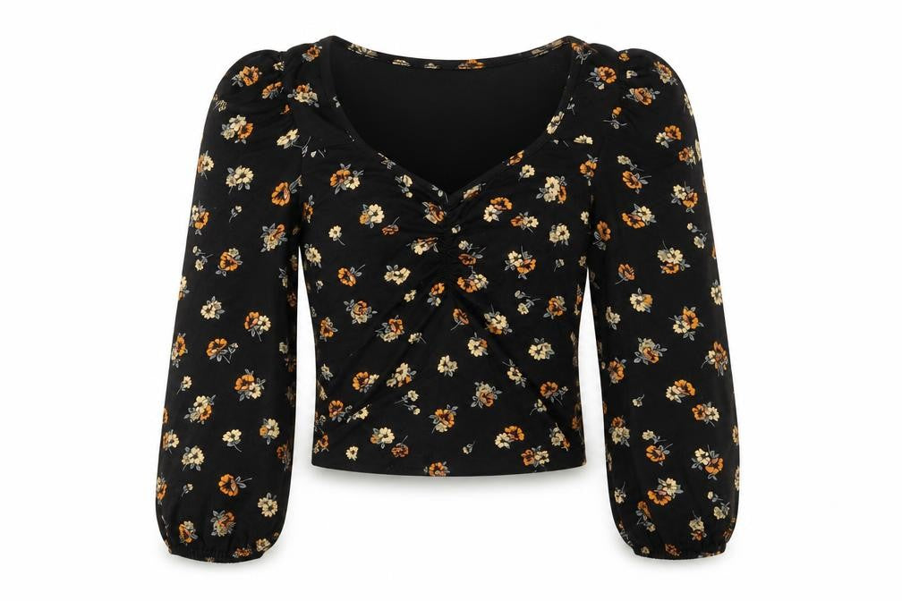 Front view of Only Women's Black Floral V-Neck Blouse - S