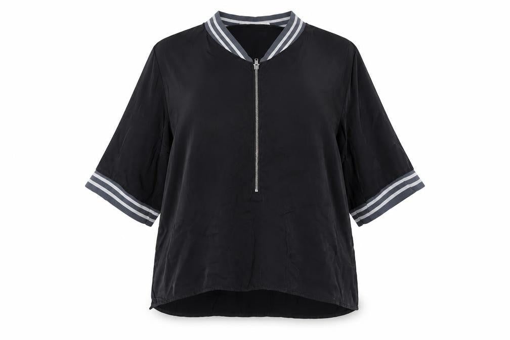Front view of Yaya Women Black Blouse, size 14, Relaxed Casual