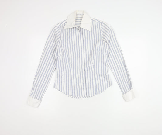 T.M. Lewin Women's Blue Striped Long Sleeve Shirt, Size 6
