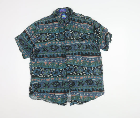 Fine Line Men's Multicoloured Geometric Shirt, L, Short Sleeve