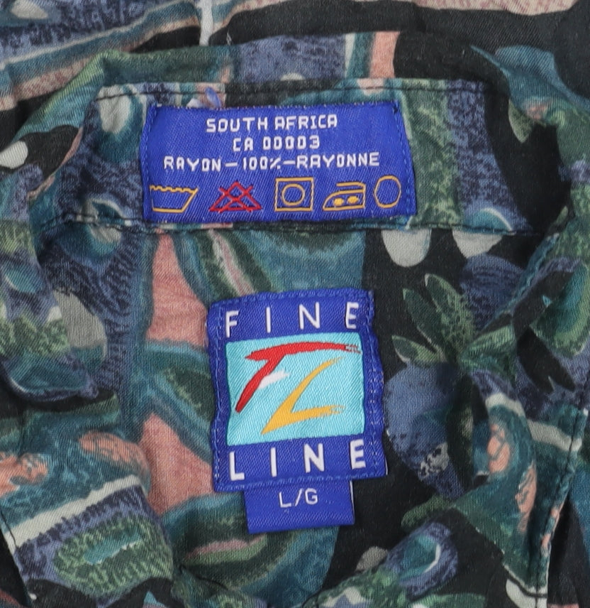 Fine Line Men's Multicoloured Geometric Shirt, L, Short Sleeve