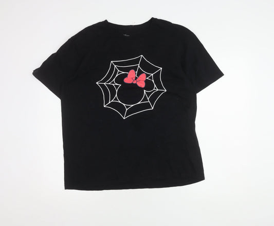 Disney Women's Black T-Shirt L 100% Cotton Bow Print