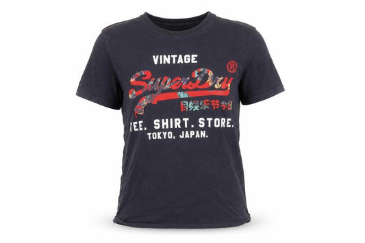Unisex Adultss UK Size XS Superdry Black Cotton T-Shirt