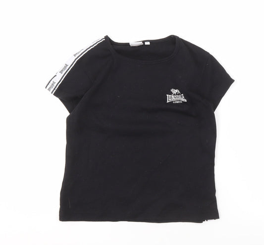 Lonsdale Women's Black T-Shirt, Size 12, Crew Neck