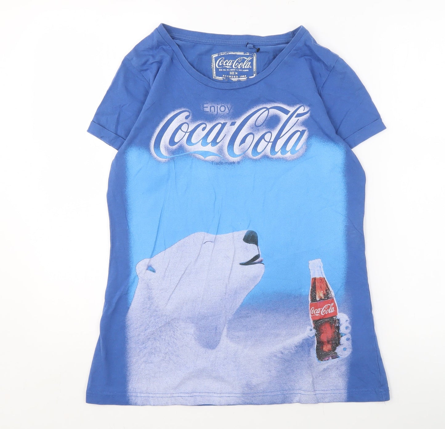 Coca-Cola Women's Blue T-Shirt Size 14 Casual