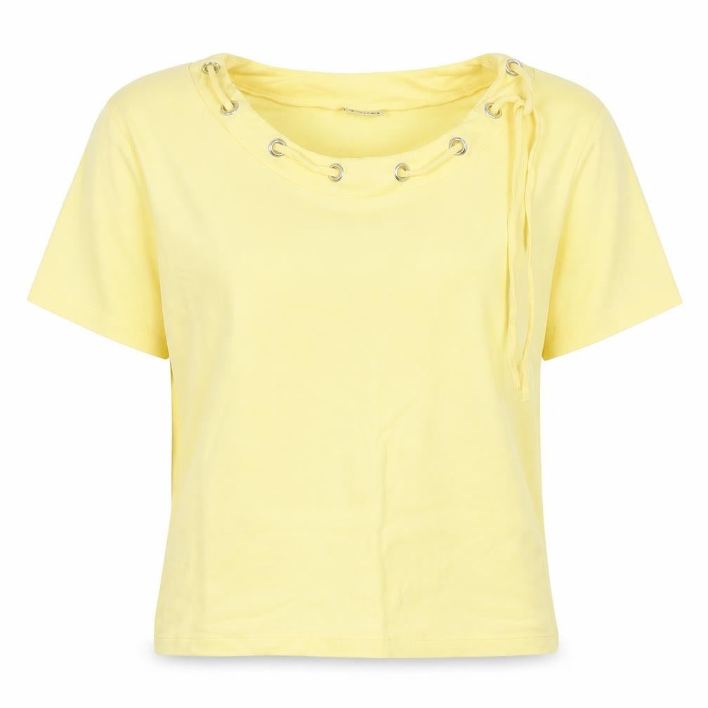 Damart Women's Yellow Cotton Scoop Neck T-Shirt - Size L
