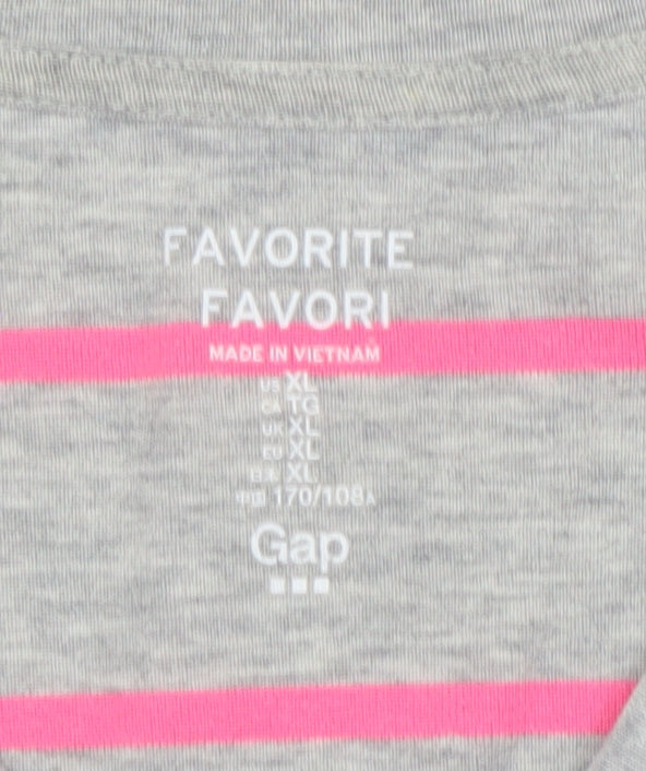Gap Women's Grey Striped V-Neck Long Sleeve T-Shirt