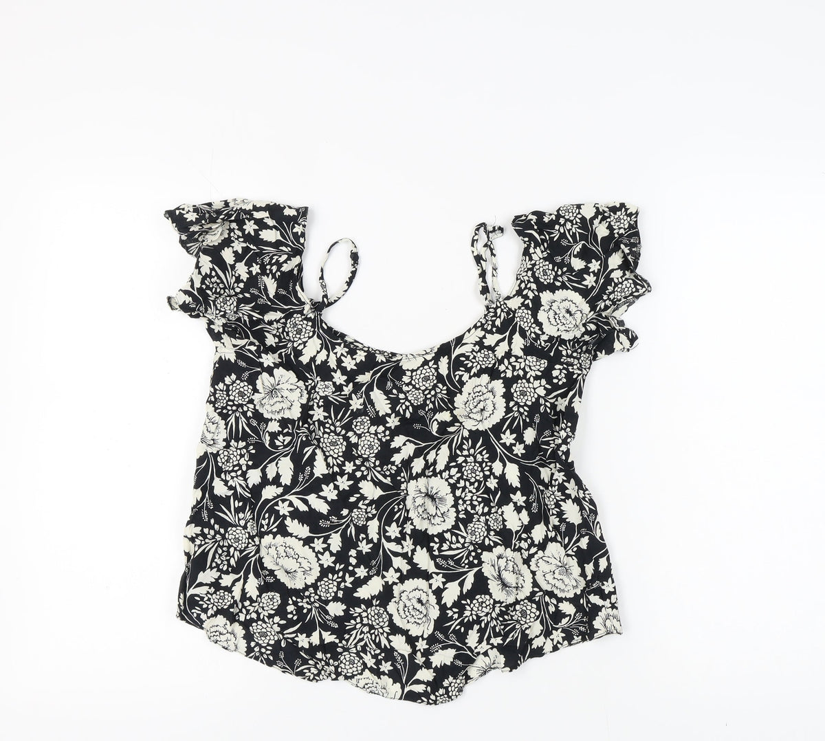 Additional front view of Miss Selfridge Women's Black Floral Top, size 10