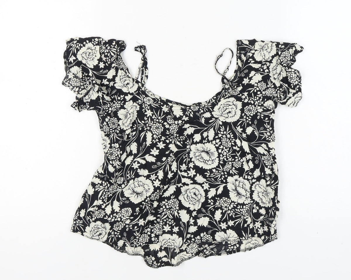 Back view of Miss Selfridge Women's Black Floral Top, size 10