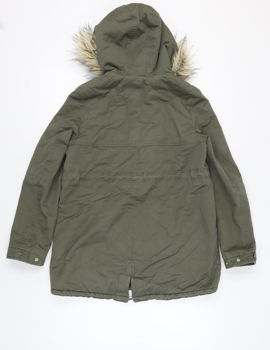 H&M Women's Green Parka XS with Fur Hood