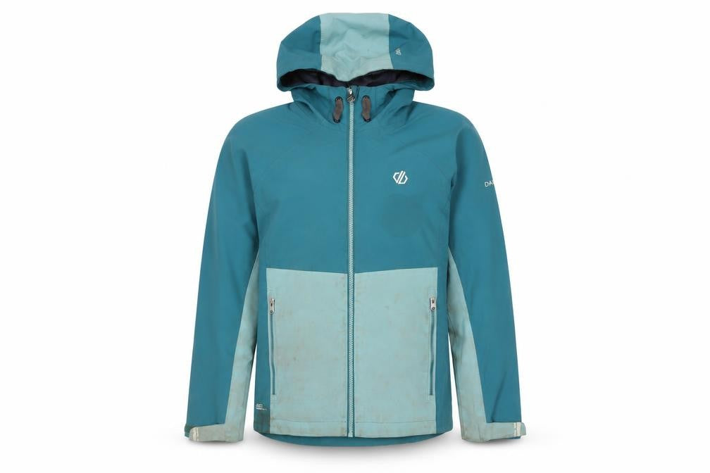 Front view of Dare 2b boys’ blue waterproof hooded jacket 11-12 years
