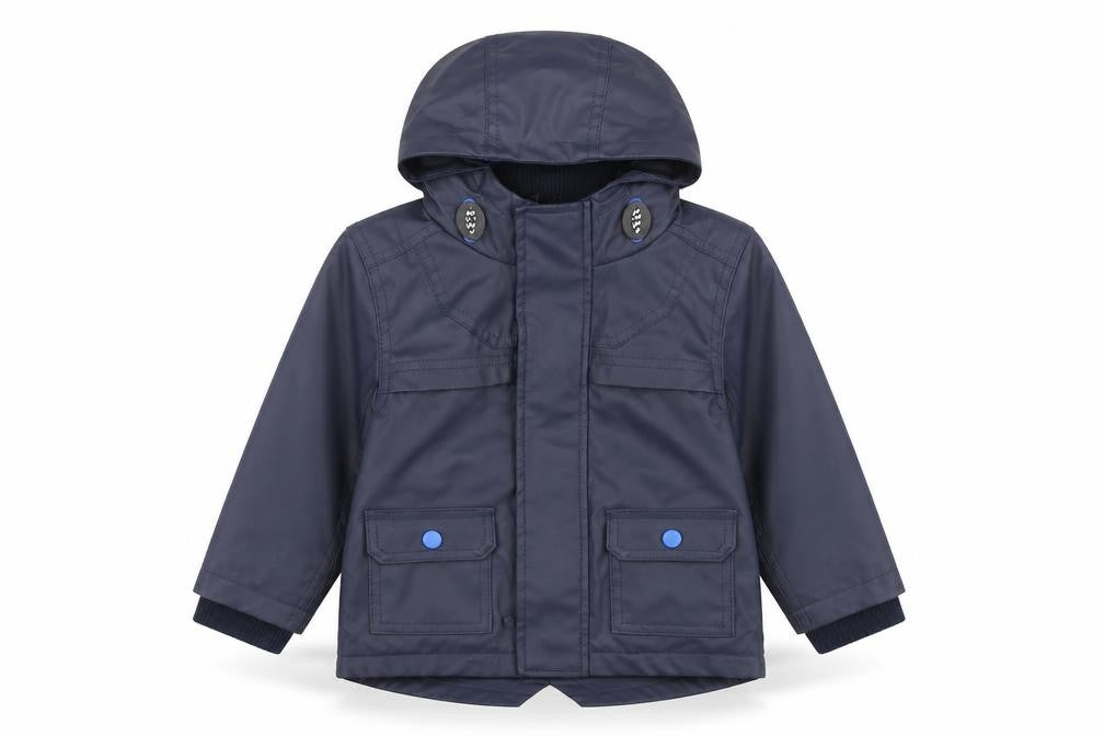 Front view of Marks & Spencer boys’ blue parka coat 2 years hooded