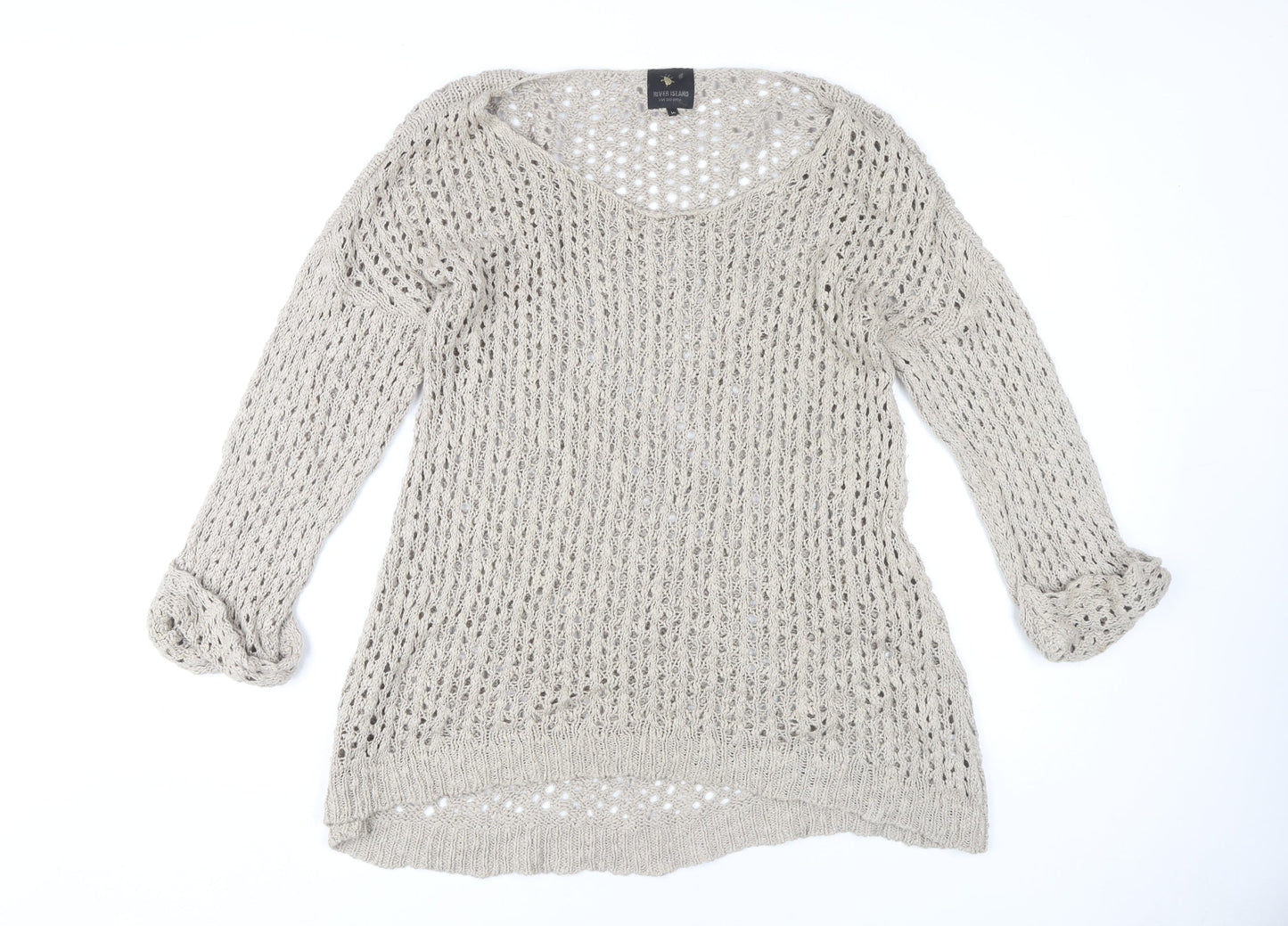 River Island Women's Beige Open-Knit Pullover Jumper Size 16