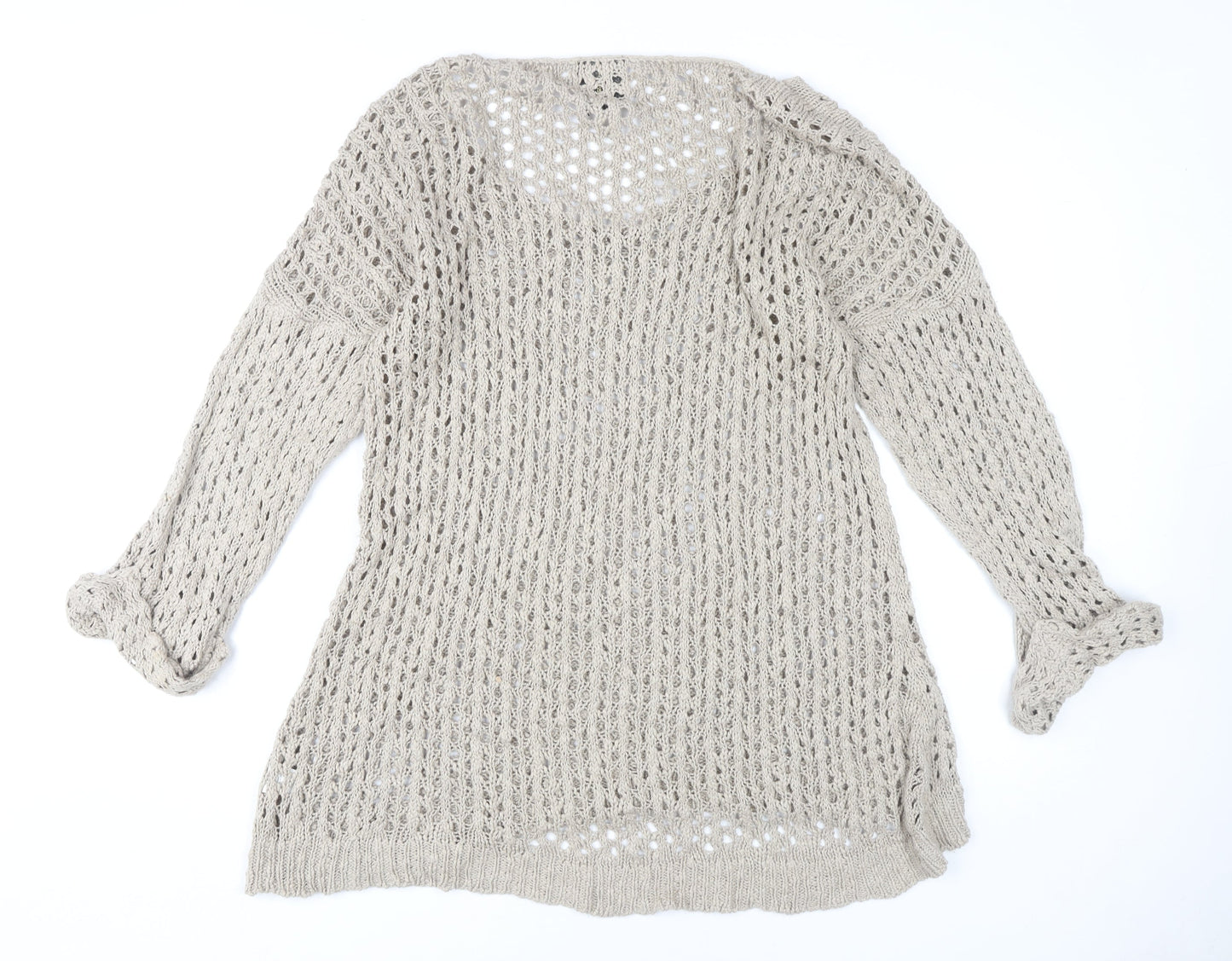 River Island Women's Beige Open-Knit Pullover Jumper Size 16